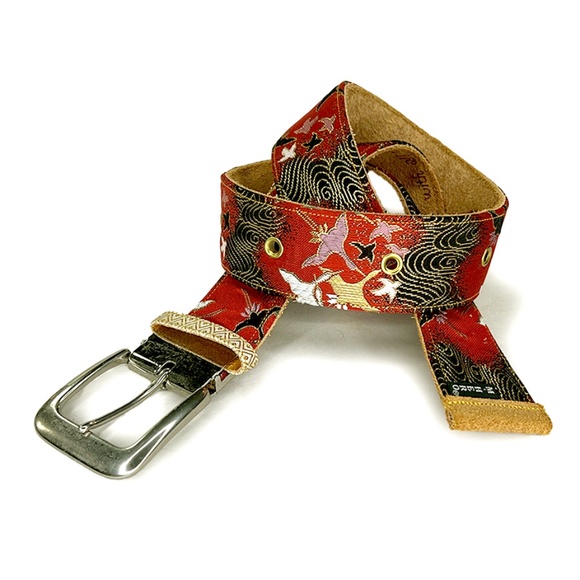 Orange Kimono Crane Fabric Vintage Belt from Japan - Picture 1 of 4